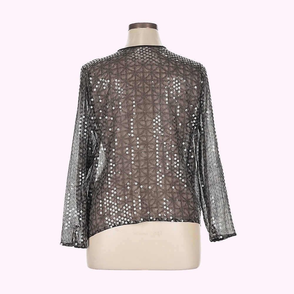 Vintage Animal Print Sheer Sequin Top Jones NY Size 16W Fits like XL